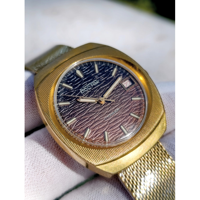 Vintage USSR Vostok Mechanical Watch - Original 2414A Movement, Brown Guilloche Dial