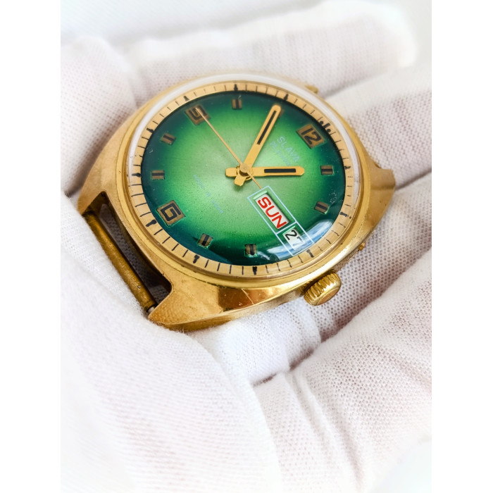 Slava Vintage Soviet Watch - Rare Green Gradient Dial - USSR 2428 Day-Date - Serviced
