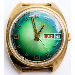 Slava Vintage Soviet Watch - Rare Green Gradient Dial - USSR 2428 Day-Date - Serviced