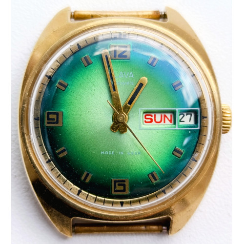 Slava Vintage Soviet Watch - Rare Green Gradient Dial - USSR 2428 Day-Date - Serviced