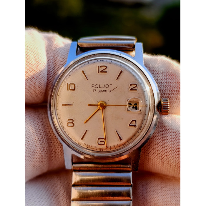 Rare Soviet Poljot 2414 mechanical watch, 17 jewel movement, collectible USSR timepiece