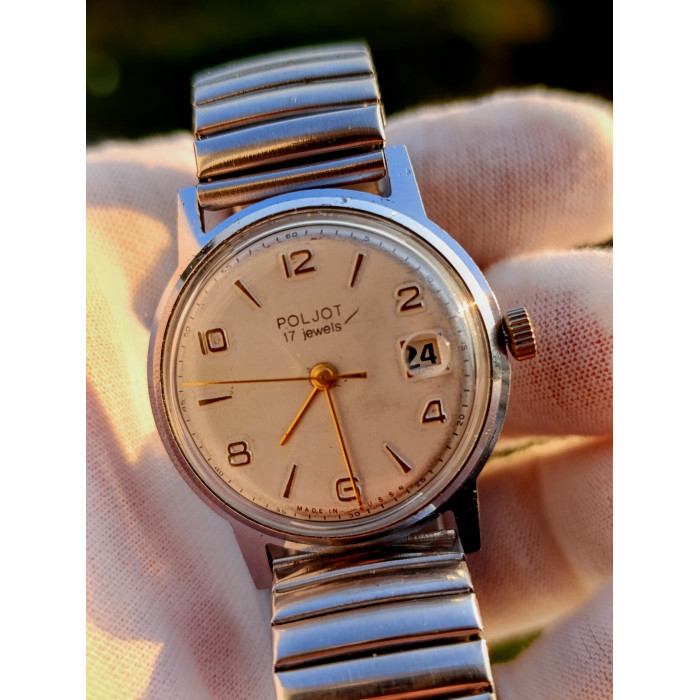 Rare Soviet Poljot 2414 mechanical watch, 17 jewel movement, collectible USSR timepiece