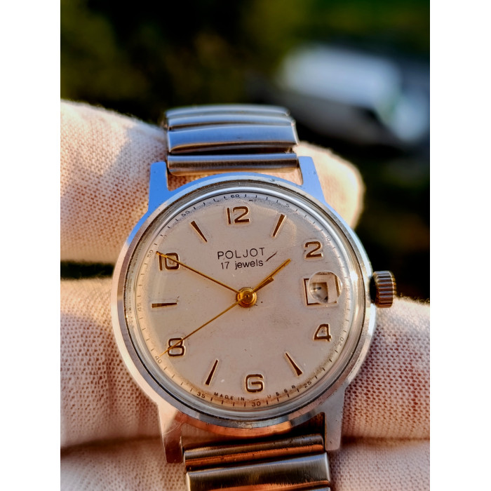 Rare Soviet Poljot 2414 mechanical watch, 17 jewel movement, collectible USSR timepiece