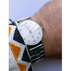 Vintage Soviet Raketa Mechanical Dress Watch – White Enamel Dial Petrodvorets Watch Factory Made in USSR 1970s
