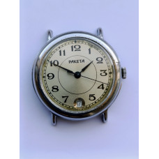 Vintage Raketa Watch 2614.H Caliber 19 Jewels – Petrodvorets USSR 1980s Mechanical Men’s Wristwatch