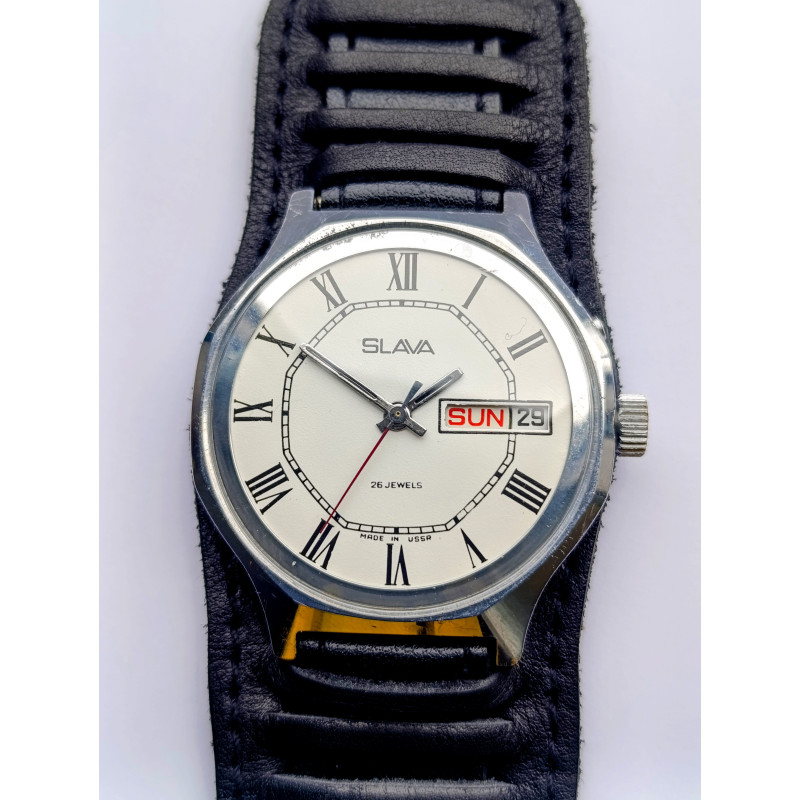 Rare Slava 2428 Mechanical Watch from USSR – 26 Jewels Movement, Dual Calendar, Authentic Soviet Men’s Wristwatch Rare Slava 2428 Mechanical Watch from USSR – 26 Jewels Movement, Dual Calendar, Authentic Soviet Men’s Wristwatch