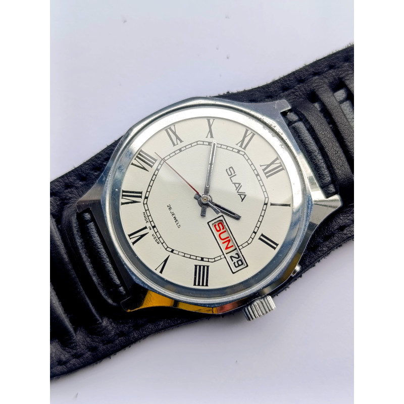 Rare Slava 2428 Mechanical Watch from USSR – 26 Jewels Movement, Dual Calendar, Authentic Soviet Men’s Wristwatch Rare Slava 2428 Mechanical Watch from USSR – 26 Jewels Movement, Dual Calendar, Authentic Soviet Men’s Wristwatch