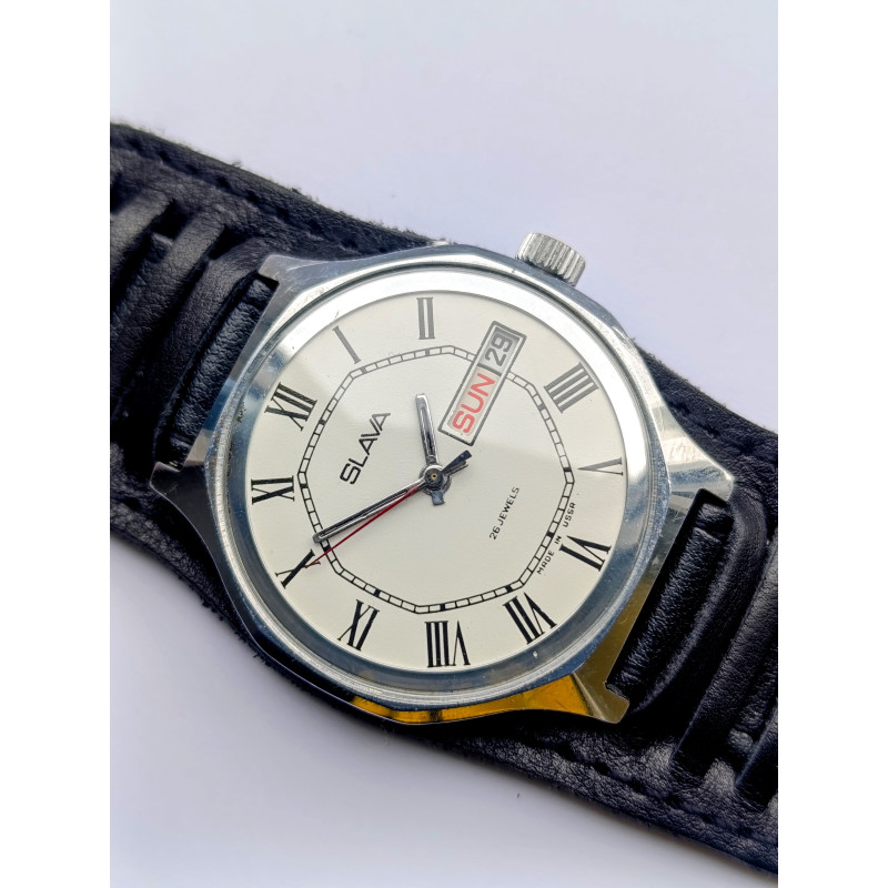 Rare Slava 2428 Mechanical Watch from USSR – 26 Jewels Movement, Dual Calendar, Authentic Soviet Men’s Wristwatch Rare Slava 2428 Mechanical Watch from USSR – 26 Jewels Movement, Dual Calendar, Authentic Soviet Men’s Wristwatch