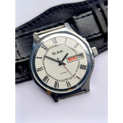 Rare Slava 2428 Mechanical Watch from USSR – 26 Jewels Movement, Dual Calendar, Authentic Soviet Men’s Wristwatch