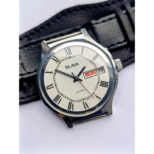 Rare Slava 2428 Mechanical Watch from USSR – 26 Jewels Movement, Dual Calendar, Authentic Soviet Men’s Wristwatch Rare Slava 2428 Mechanical Watch from USSR – 26 Jewels Movement, Dual Calendar, Authentic Soviet Men’s Wristwatch