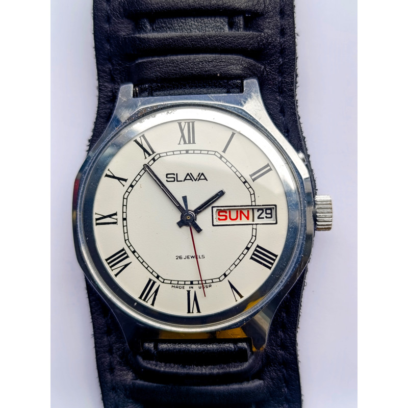 Rare Slava 2428 Mechanical Watch from USSR – 26 Jewels Movement, Dual Calendar, Authentic Soviet Men’s Wristwatch Rare Slava 2428 Mechanical Watch from USSR – 26 Jewels Movement, Dual Calendar, Authentic Soviet Men’s Wristwatch