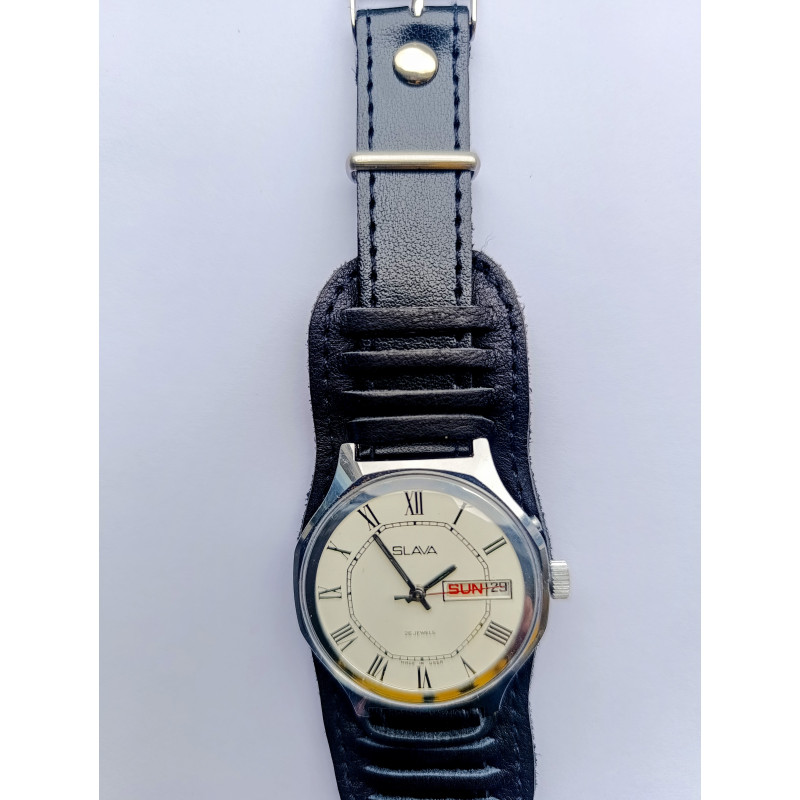 Rare Slava 2428 Mechanical Watch from USSR – 26 Jewels Movement, Dual Calendar, Authentic Soviet Men’s Wristwatch Rare Slava 2428 Mechanical Watch from USSR – 26 Jewels Movement, Dual Calendar, Authentic Soviet Men’s Wristwatch